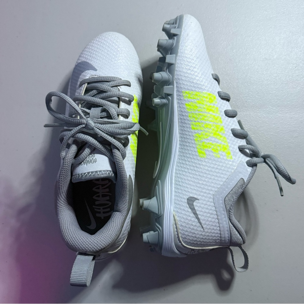 Nike White..Gray and Neon Yellow Cleats. Huarache Seven.